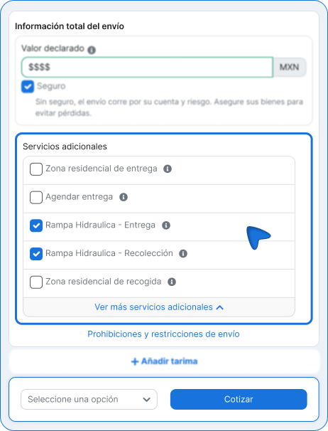 Selecciona servicios adicionales