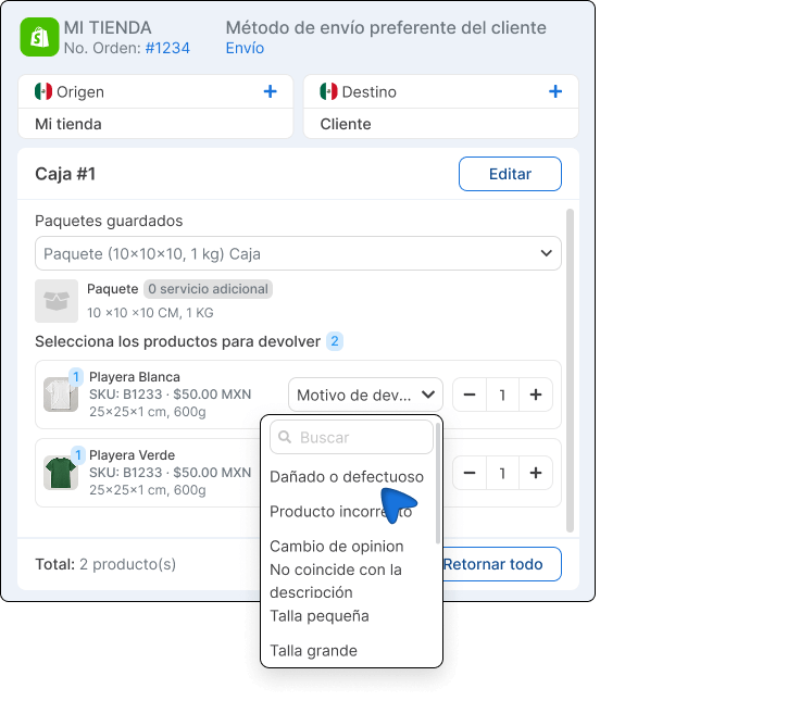 Motivo de la devolución. 