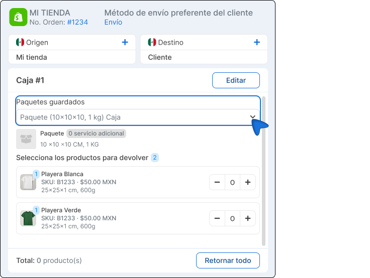 Elegir paquete guardado.