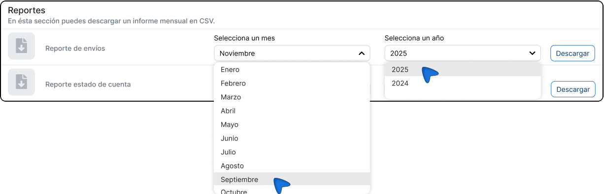 Seleccionar mes y año del reporte.