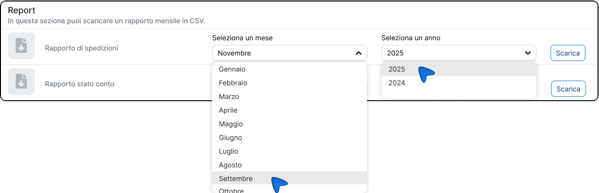 Selezionare il mese e l'anno del rapporto. 